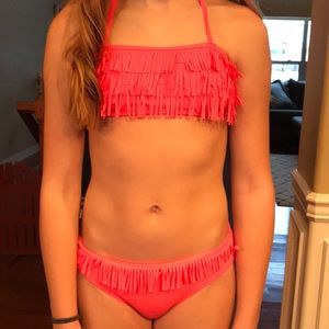 Fringe bikini coral color